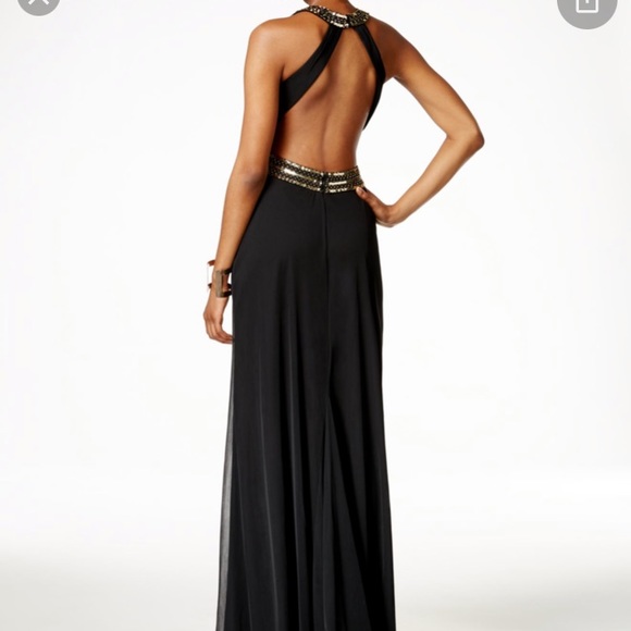 Black B&a By Betsy And Adam Beaded Halter Prom Ball Gown - Picture 2 of 5